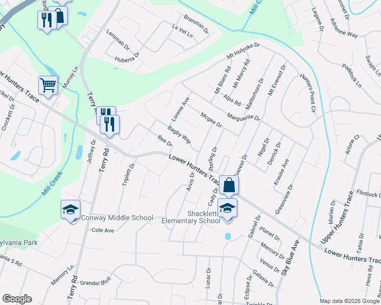 map of restaurants, bars, coffee shops, grocery stores, and more near 2506 Bagby Way in Louisville