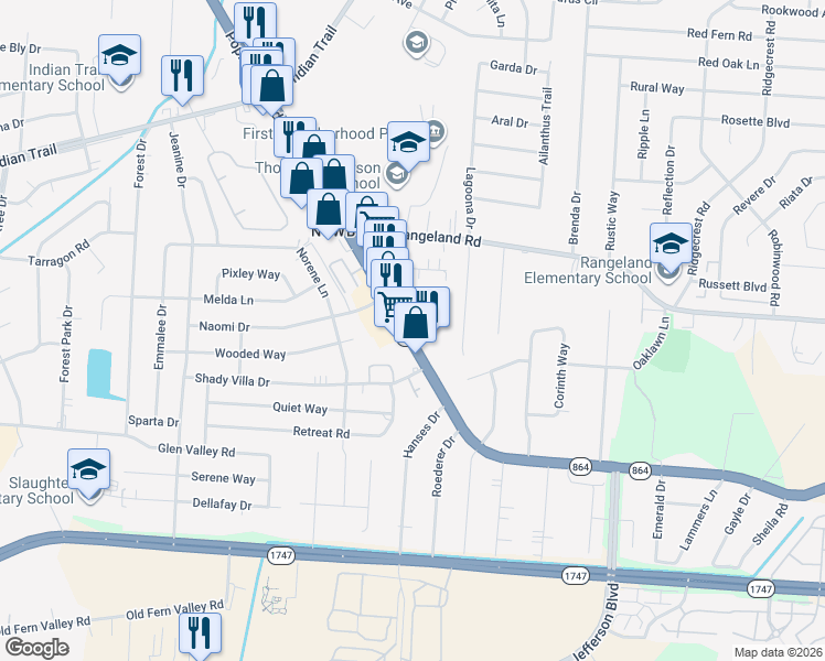 map of restaurants, bars, coffee shops, grocery stores, and more near 202 Poplar Level Court in Louisville