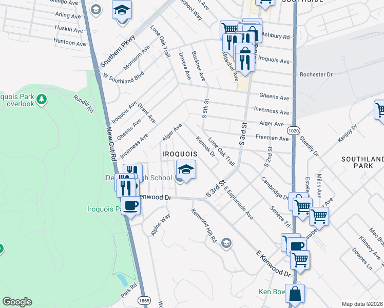map of restaurants, bars, coffee shops, grocery stores, and more near 220 West Esplanade Avenue in Louisville