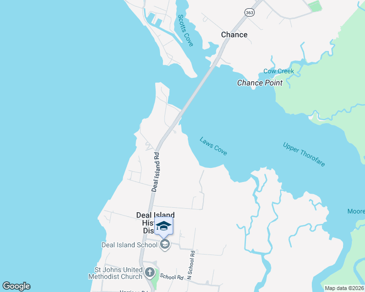 map of restaurants, bars, coffee shops, grocery stores, and more near 10277 Deal Island Road in Deal Island Historic District