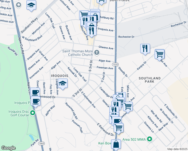 map of restaurants, bars, coffee shops, grocery stores, and more near 216 North Arbor Park in Louisville