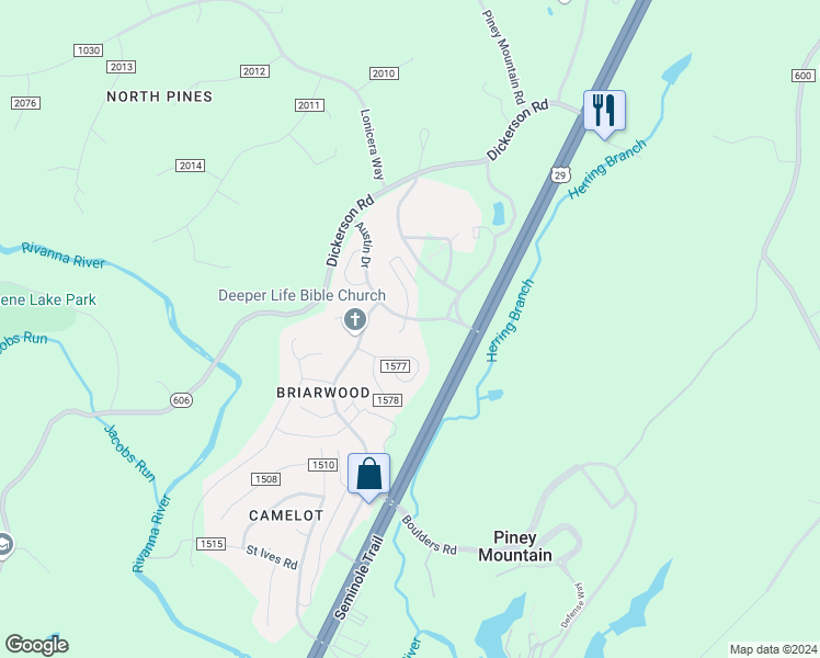 map of restaurants, bars, coffee shops, grocery stores, and more near 4686 Oriole Court in Charlottesville