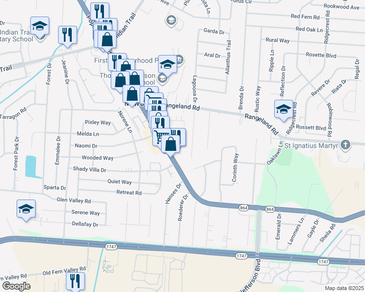map of restaurants, bars, coffee shops, grocery stores, and more near 318 Poplar Level Court in Louisville