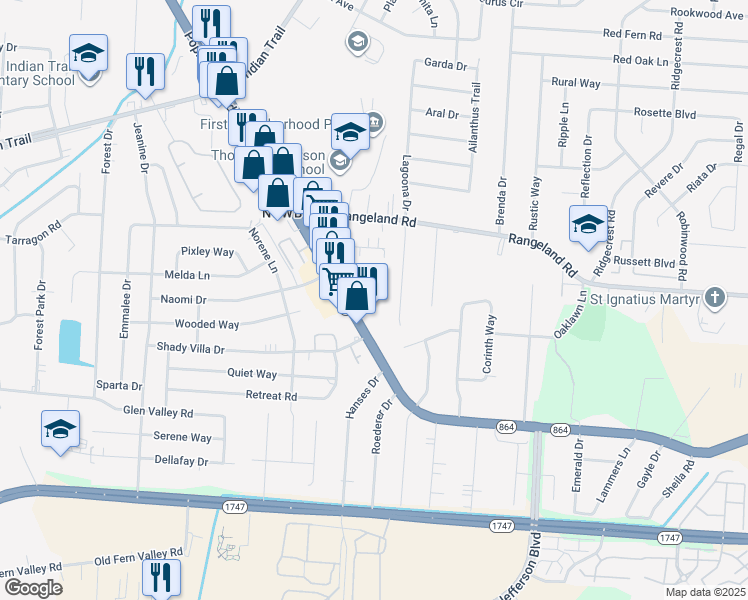 map of restaurants, bars, coffee shops, grocery stores, and more near 318 Poplar Level Court in Louisville