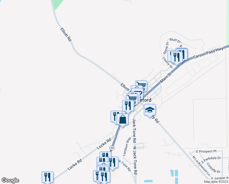 map of restaurants, bars, coffee shops, grocery stores, and more near 19949 North Ian Court in Lockeford