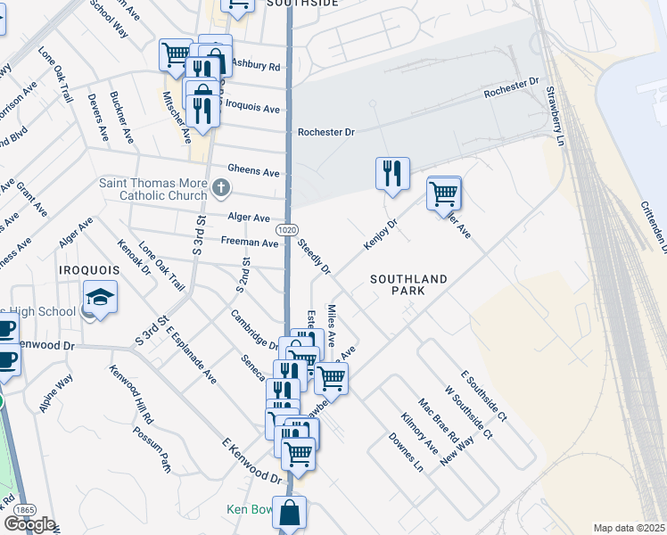 map of restaurants, bars, coffee shops, grocery stores, and more near 205 Steedly Drive in Louisville