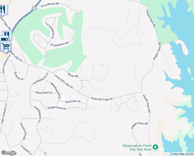 map of restaurants, bars, coffee shops, grocery stores, and more near 600 Oakridge Road in Valley Springs
