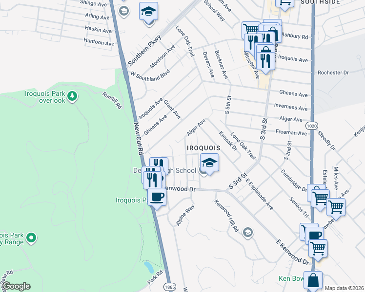 map of restaurants, bars, coffee shops, grocery stores, and more near 5016 Fay Avenue in Louisville