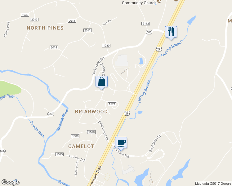 map of restaurants, bars, coffee shops, grocery stores, and more near 4688 Oriole Court in Charlottesville