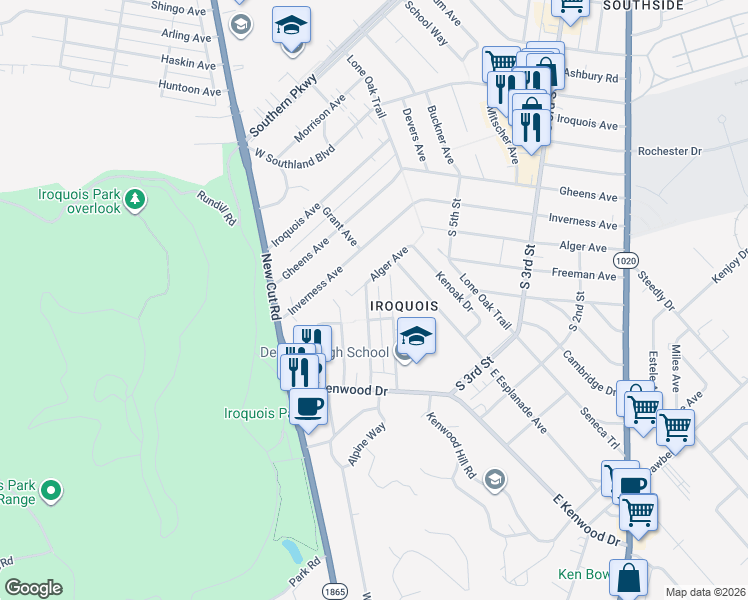map of restaurants, bars, coffee shops, grocery stores, and more near 5016 Fay Avenue in Louisville
