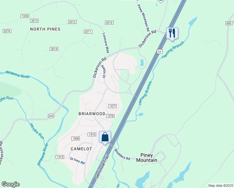map of restaurants, bars, coffee shops, grocery stores, and more near 4690 Oriole Court in Charlottesville
