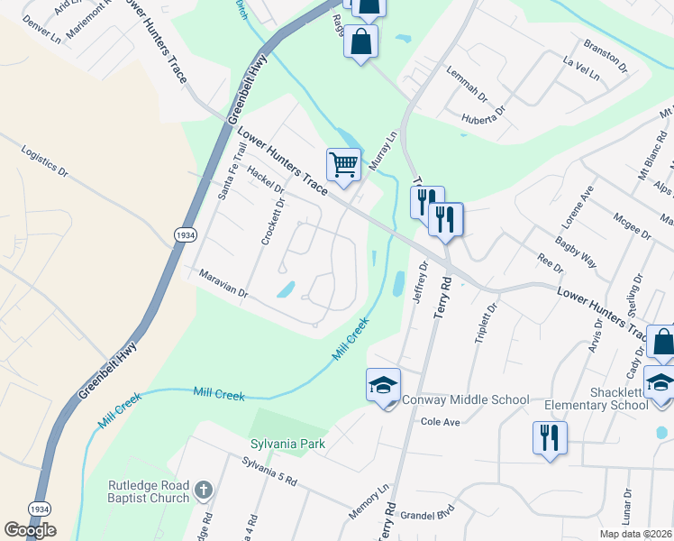 map of restaurants, bars, coffee shops, grocery stores, and more near 6220 Maravian Drive in Louisville