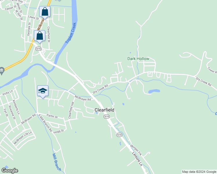 map of restaurants, bars, coffee shops, grocery stores, and more near 5 Dry Creek Road in Clearfield