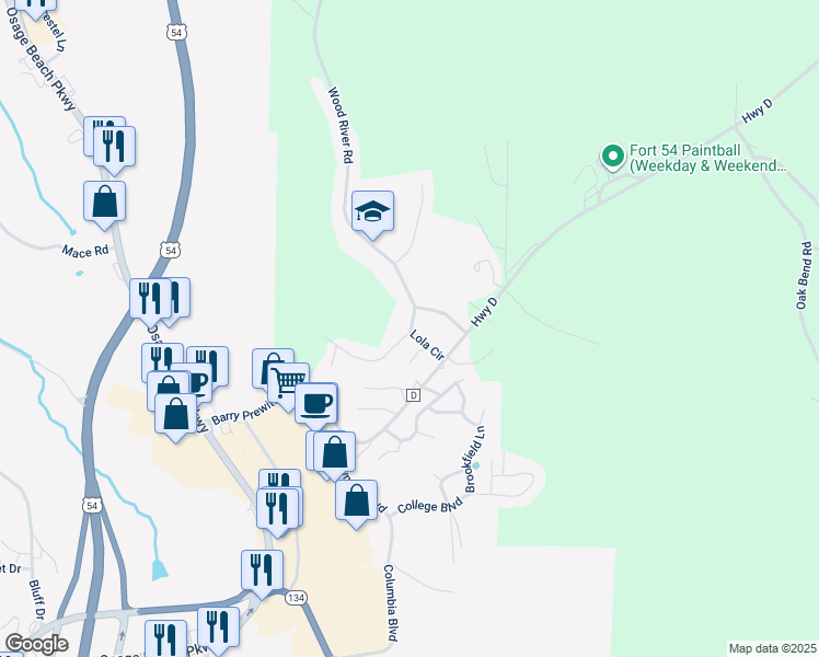 map of restaurants, bars, coffee shops, grocery stores, and more near 685-3747 Osage Ridge Road in Lake Ozark