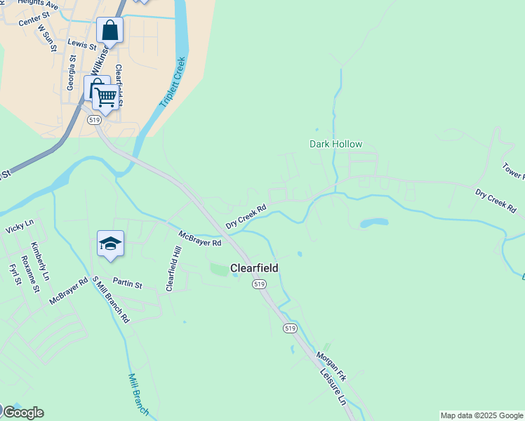 map of restaurants, bars, coffee shops, grocery stores, and more near 5 Dry Creek Road in Clearfield