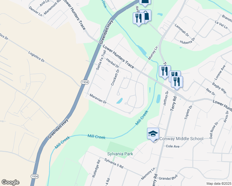 map of restaurants, bars, coffee shops, grocery stores, and more near 6709 Hunters Creek Boulevard in Louisville