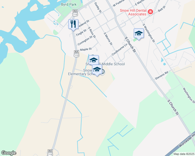 map of restaurants, bars, coffee shops, grocery stores, and more near 515 Coulbourne Lane in Snow Hill