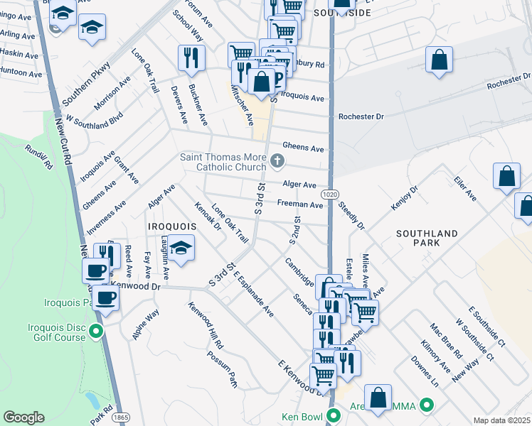 map of restaurants, bars, coffee shops, grocery stores, and more near 216 North Arbor Park in Louisville