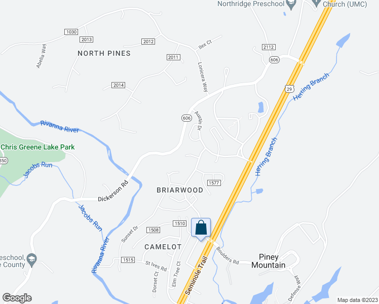 map of restaurants, bars, coffee shops, grocery stores, and more near 2318 Finch Court in Charlottesville