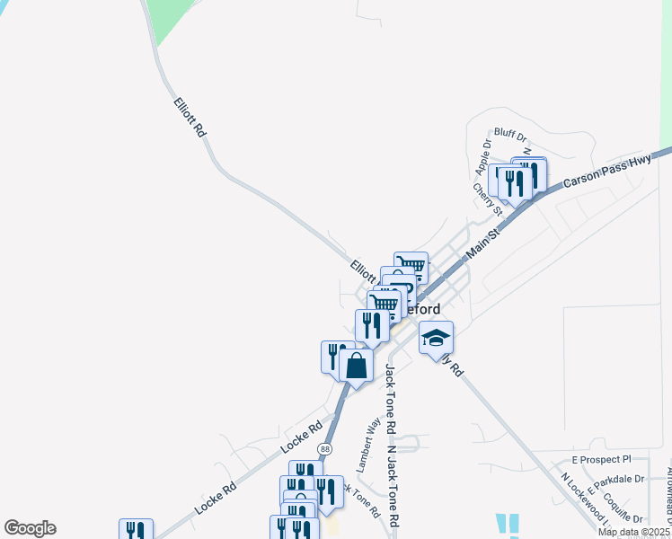 map of restaurants, bars, coffee shops, grocery stores, and more near 19949 North Ian Court in Lockeford