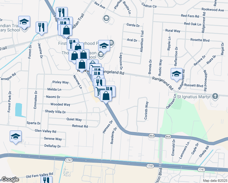 map of restaurants, bars, coffee shops, grocery stores, and more near 318 Poplar Level Court in Louisville