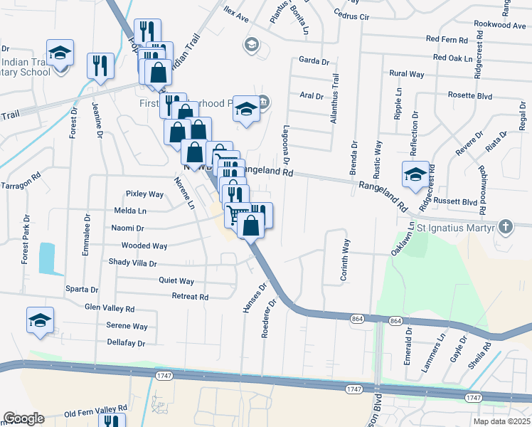 map of restaurants, bars, coffee shops, grocery stores, and more near 318 Poplar Level Court in Louisville