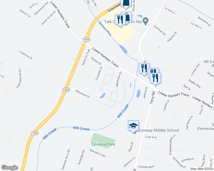 map of restaurants, bars, coffee shops, grocery stores, and more near 6307 Hackel Drive in Louisville