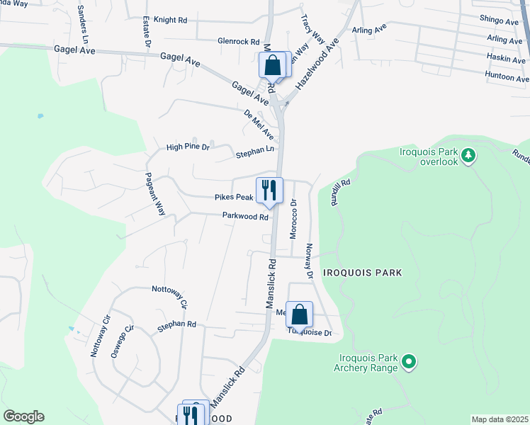map of restaurants, bars, coffee shops, grocery stores, and more near 2206 Parkwood Road in Louisville