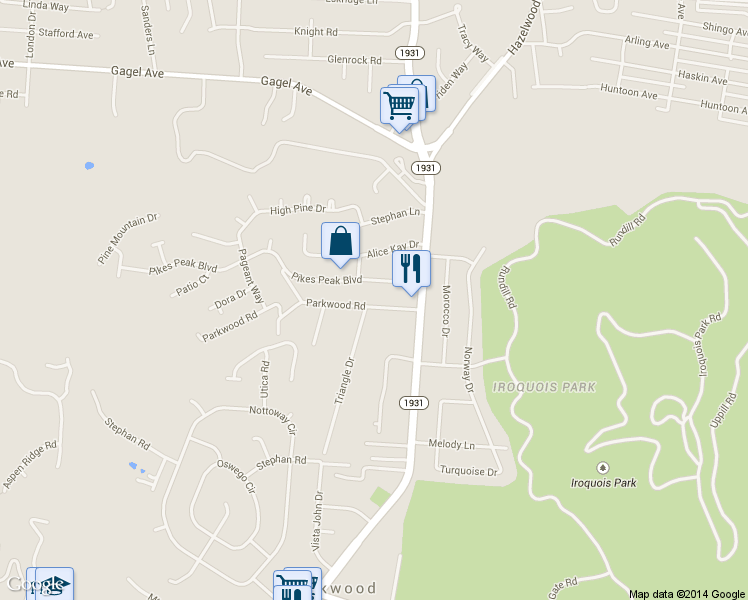 map of restaurants, bars, coffee shops, grocery stores, and more near 2219 Parkwood Road in Louisville