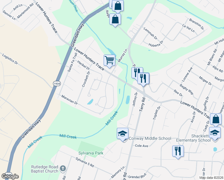 map of restaurants, bars, coffee shops, grocery stores, and more near 6112 Maravian Drive in Louisville