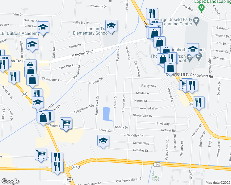 map of restaurants, bars, coffee shops, grocery stores, and more near 3901 Melda Lane in Louisville