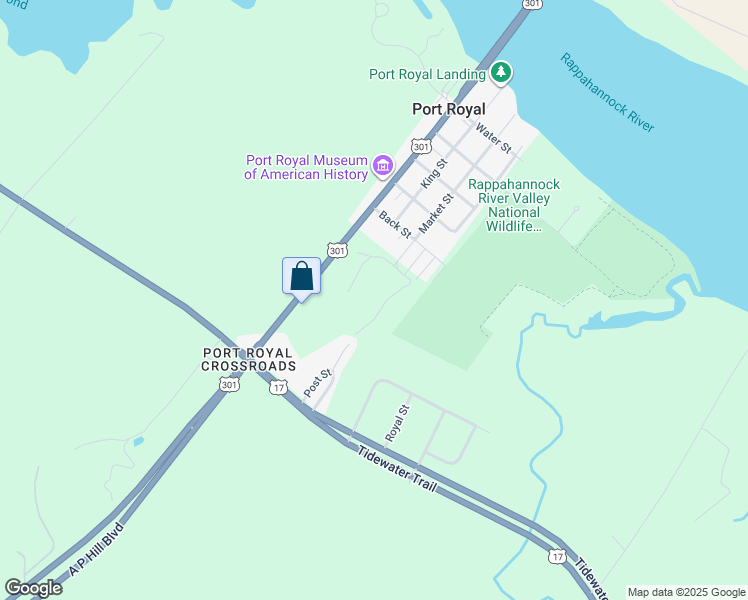map of restaurants, bars, coffee shops, grocery stores, and more near 25692 A P Hill Boulevard in Port Royal