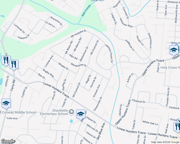 map of restaurants, bars, coffee shops, grocery stores, and more near 2506 Marguerite Drive in Louisville