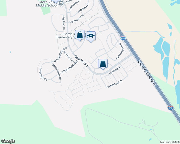 map of restaurants, bars, coffee shops, grocery stores, and more near 2110 Yellow Rose Circle in Fairfield