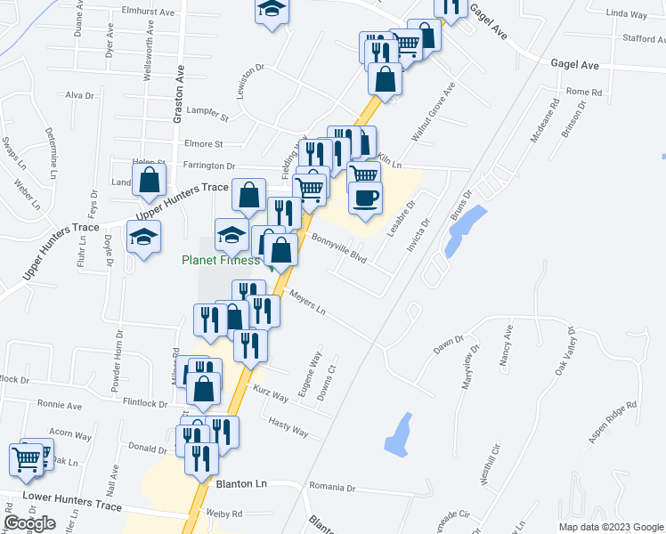 map of restaurants, bars, coffee shops, grocery stores, and more near 5129 Dixie Highway in Louisville