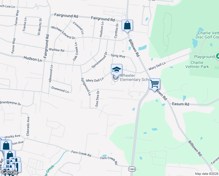 map of restaurants, bars, coffee shops, grocery stores, and more near 9817 Stanalouise Drive in Louisville