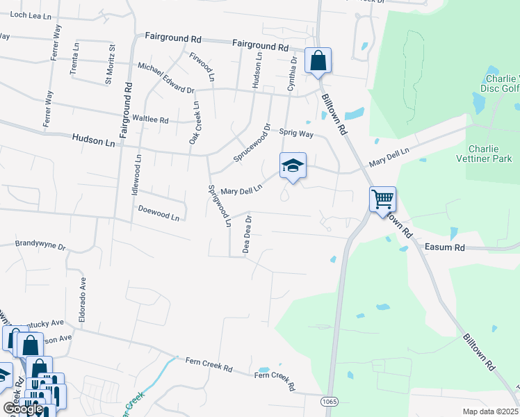 map of restaurants, bars, coffee shops, grocery stores, and more near 9805 Stanalouise Drive in Louisville