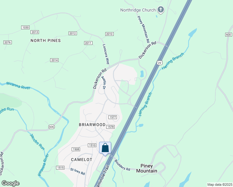 map of restaurants, bars, coffee shops, grocery stores, and more near 4731 Bluejay Way in Charlottesville