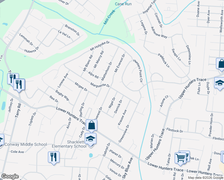 map of restaurants, bars, coffee shops, grocery stores, and more near 2506 Marguerite Drive in Louisville