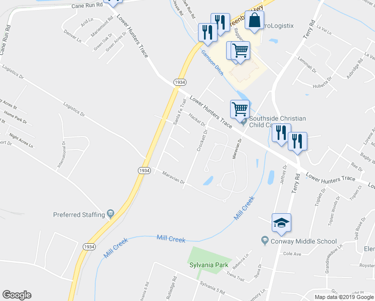 map of restaurants, bars, coffee shops, grocery stores, and more near 6500 Don Bon Court in Louisville