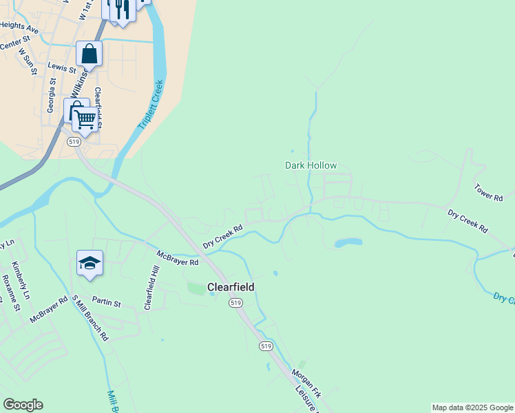 map of restaurants, bars, coffee shops, grocery stores, and more near 85 Sunnyside Drive in Clearfield
