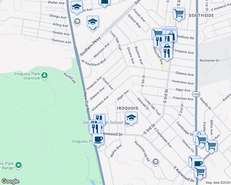 map of restaurants, bars, coffee shops, grocery stores, and more near 700 Inverness Avenue in Louisville