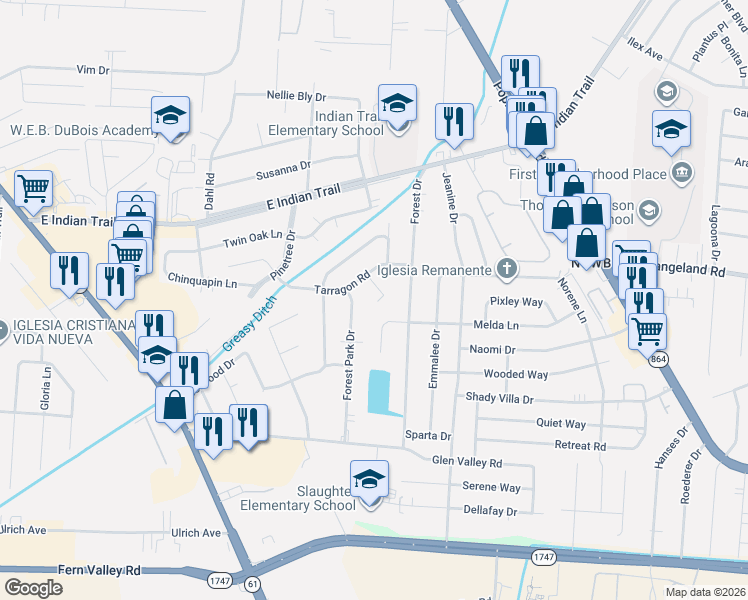 map of restaurants, bars, coffee shops, grocery stores, and more near 4819 Forest Park Drive in Louisville