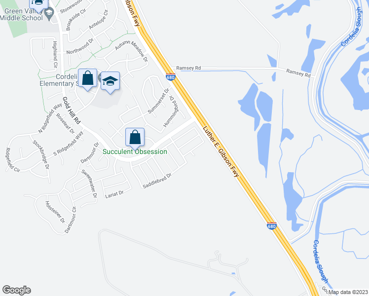 map of restaurants, bars, coffee shops, grocery stores, and more near 4539 Crimson Clover Drive in Fairfield