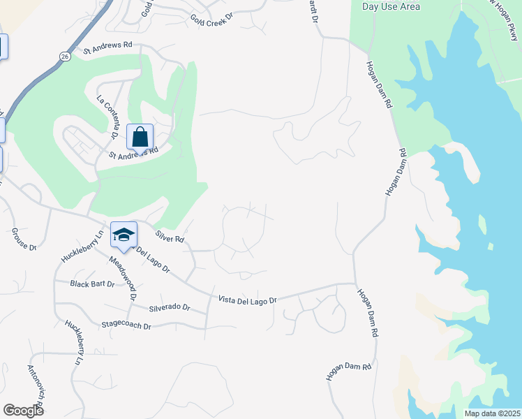 map of restaurants, bars, coffee shops, grocery stores, and more near 414 Oakridge Court in Valley Springs