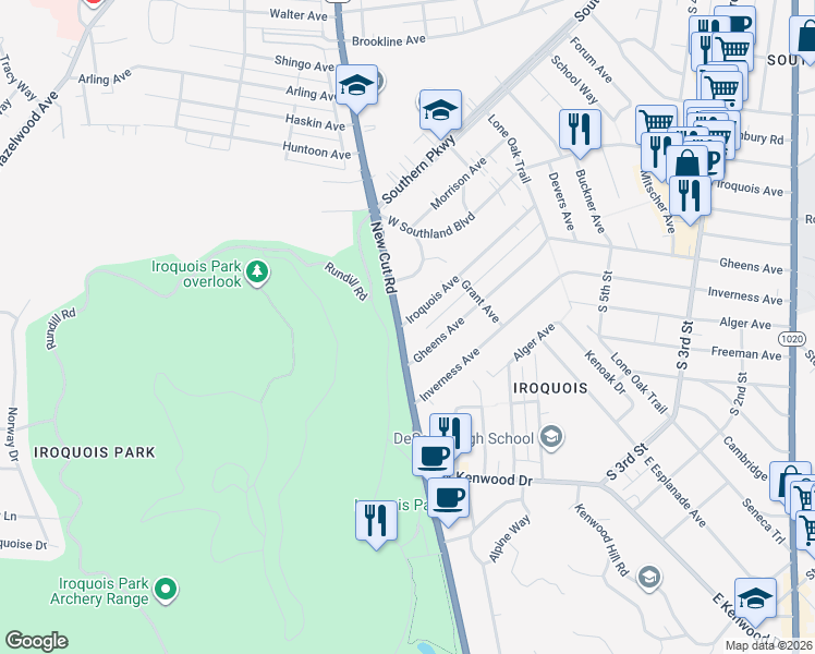 map of restaurants, bars, coffee shops, grocery stores, and more near in Louisville
