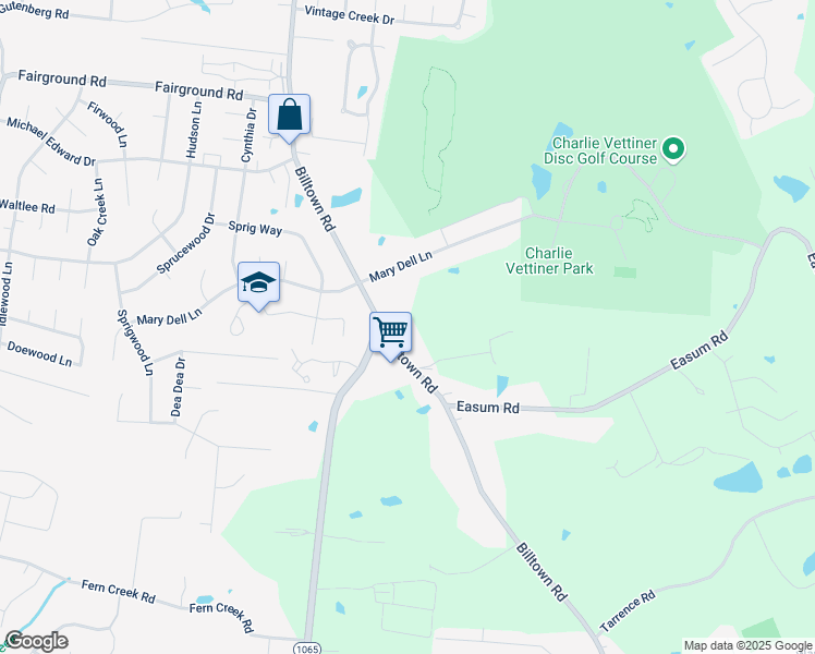 map of restaurants, bars, coffee shops, grocery stores, and more near 5415 Billtown Road in Jeffersontown