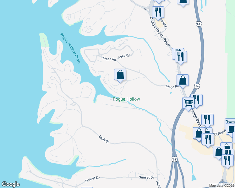 map of restaurants, bars, coffee shops, grocery stores, and more near Lynn Lane in Osage Beach