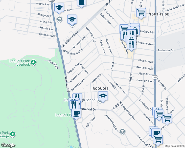 map of restaurants, bars, coffee shops, grocery stores, and more near 700 Inverness Avenue in Louisville