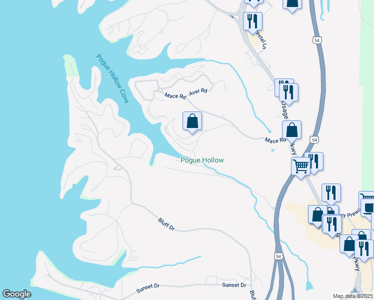 map of restaurants, bars, coffee shops, grocery stores, and more near Rachael Road in Osage Beach